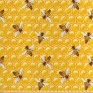 Biene Satin Stoff als Meterware Honigbienen Arbeits Wiederholung - Bild 1 von 11