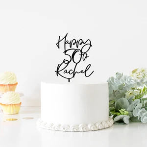 Nombre Personalizado Personalizado Feliz Cumpleaños Pastel Topper Acrílico 18 21 30 40 50 60 - Imagen 1 de 6