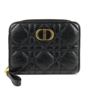 Authentic Christian Dior Cannage Leather Bi-fold Wallet Black Gold HDW Used F/S - Picture 1 of 24