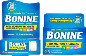 Bonine Motion Sickness Relief Chewable Tablets, Raspberry 16 + 12 ct, 2 Piece - Picture 1 of 12