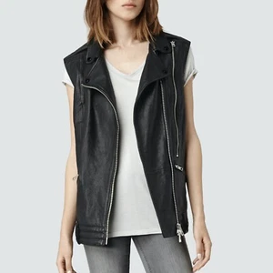 Chaleco de cuero para motociclista AllSaints Bristow en negro talla REINO UNIDO 12/EE. UU. 8 - Imagen 1 de 4