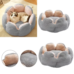 Dog Bed Pet Cat Flower Plush Kitten Warm Sleeping Nest Cushion Cave Cat Igloo UK - Picture 1 of 10