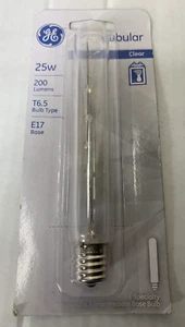 GE 25-Watt Clear Tubular T6.5 Type E17 Base Light Bulbs - Picture 1 of 6