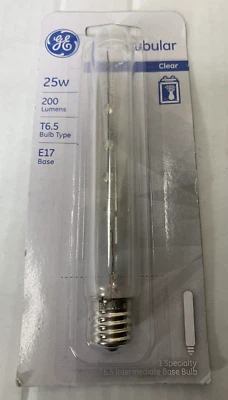 GE 25-Watt Clear Tubular T6.5 Type E17 Base Light Bulbs - Image 1 of 4