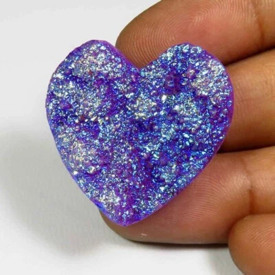 Cabujón corazón druzy titanio púrpura 30x29 mm gemas de ágata de titanio natural TN-97 Foto 1 de 4