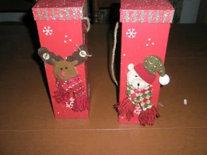 2 WINE BOTTLE Gift Boxes for Christmas w/ Reindeer & Bear - Picture 1 of 11