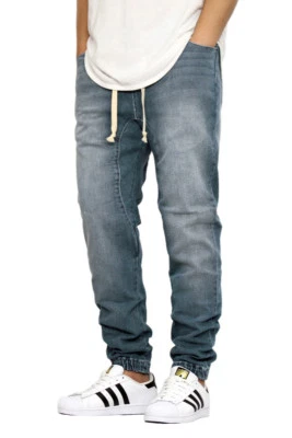 MEN'S VINTAGE SLIM FIT DROP CROTCH DENIM JOGGER PANTS BIKER S-5XL  - Image 1 of 2