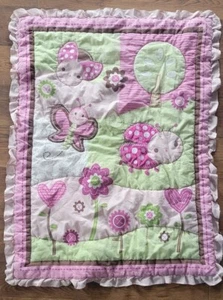 Summer Infant Baby Blanket Comforter Pink Brown Green Flowers Butterfly  - Picture 1 of 5