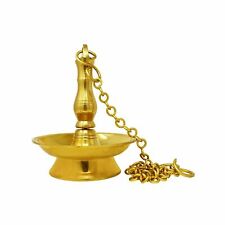 New Brass Hanging Oil Wick Lamp Diya with 1 Meter Chain for Puja Worship Prayer