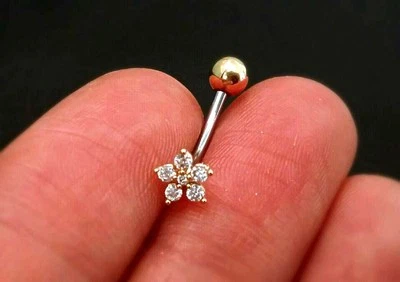 16g Graziosa Cz Fiore Piercing Ombelico,Floating Navale Anello,Anello per - Immagine 1 di 3
