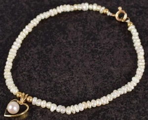 Elegant Real Pearl Bracelet ~ Solid Gold 14K - Picture 1 of 10