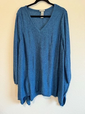 Suéter tejido cuello en V azul manga larga con abertura lateral Catherines para mujer 3X Foto 1 de 4