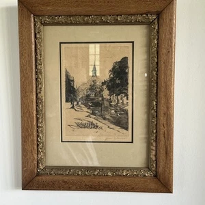 Framed Art Etching Koniginnen Plain, The Hague, Holland By Theodore Blum - Picture 1 of 22