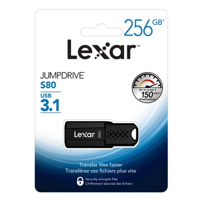 Lexar JumpDrive S80 USB 3.1 Flash Drive, 256GB, Black, LJDS80-256BNBNU - Image 1 of 3