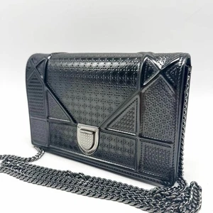 Dior Diorama 2Way Chain Shoulder Crossbody Bag Metallic Silver Leather 19x12x3cm - Picture 1 of 10