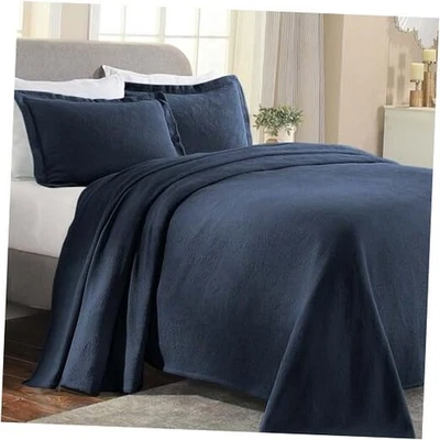  Juego de colcha de algodón de 3 piezas de cachemira, decoración de cama para el hogar, azul marino Queen Foto 1 de 4