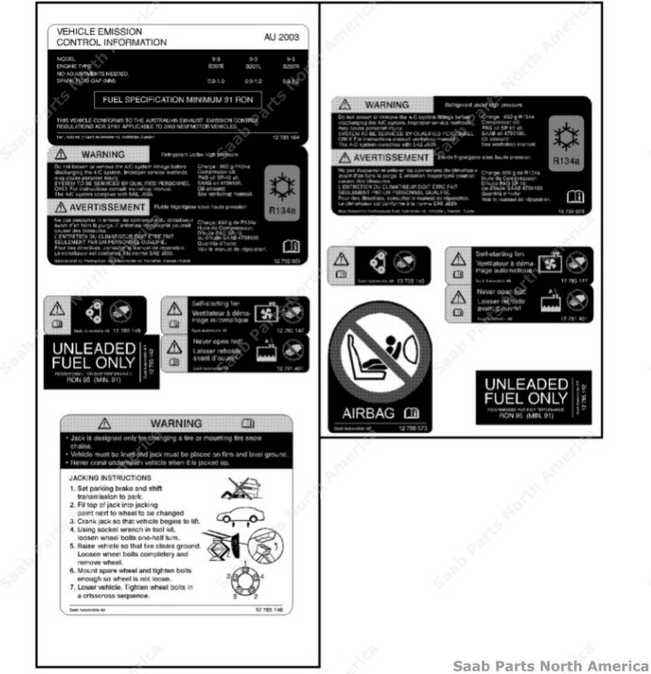 Etiqueta de herramienta Saab genuina para Saab 9-3 Turbo 2006-2009 2,0 L L4 GAS DOHC 12760904-A Foto 1 de 1