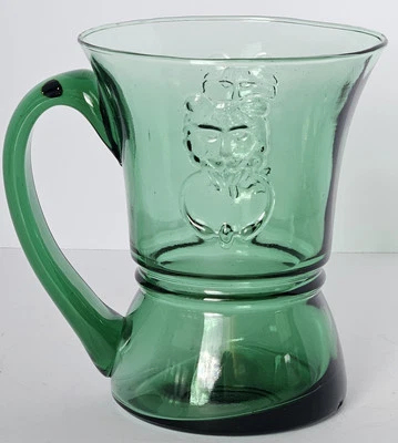 Italy Rossini Green Glass 12oz Cup W/Handle 5.5"  Vtg Carafe Lion Heads Design  - Image 1 of 4