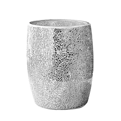 Modern Bathroom Trash Can Silver Mosaic Glass 5L | 7" x 10" | Luxury Waste Ba... - Image 1 of 4