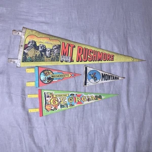 Vintage 60s 70s Pennants Montana Massachusetts Georgia Mount Rushmore - Picture 1 of 2