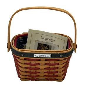 Longaberger 2001 Inaugural Cesta Patriótica Madera Tela Forro Anfitriona Firmado - Imagen 1 de 8