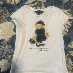 Girls Polo Ralph Lauren White Teddy Bear Dress Beret S/S T-Shirt Kids Sz 6 - Picture 1 of 9