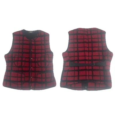 Ralph Lauren Doble RL Chaleco Polar RRL Rojo Negro Cuadros Pila Alta Sherpa M Foto 1 de 4