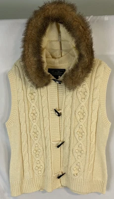 Chaleco Suéter Terry Lewis Tejido con Cable con Capucha Mujer Grande Marfil Extraíble Piel Sintética Foto 1 de 4