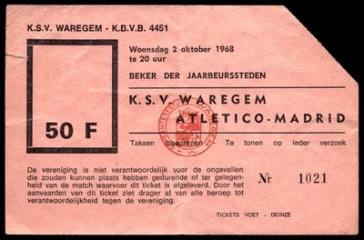 Biglietto 1968 KSV Waregem vs Atlético Madrid Inter Cities Fiere Coppa 38939 - Immagine 1 di 2