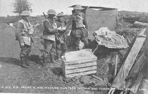 POSTKARTE MILITÄR WWI NEUSEELAND PADRE & KANTINE INNERHALB VON 300 YARDS FRONTLINIE - Bild 1 von 2