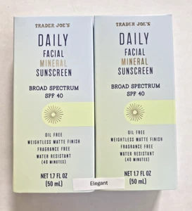 2 Packs *NEW* Trader Joe's Daily Facial Mineral Sunscreen SPF 40 Oil Free 1.7 OZ - Picture 1 of 3