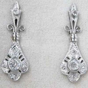 Art Deco Style Lab Created Diamond Womans Wedding White Gold Finish Earrings - Picture 1 of 7