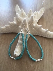 Sterling Silver Arizona Turquoise Earrings 3" - Picture 1 of 10