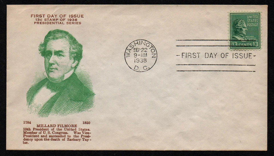 USA, SCOTT # 818, HOLLAND FDC COVER OF 1938 PRESIDENT MILLARD FILMORE - Image 1 of 1