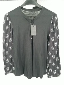 Lucky Brand NWT Women's Medium Black Floral Long Sleeve Henley Stretch Shirt - Picture 1 of 6