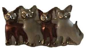 4 Kitty Cats in a Row Pin Brooch Gold Tone Copper and Creamed Enameled - Picture 1 of 9
