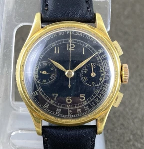 VINTAGE LEONIDAS PRE HEUER CHRONOGRAPH WATCH GOLD PLATED CASE BLACK DIAL - Picture 1 of 12