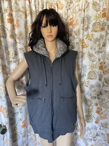 Michael Kors rabbit vest Charcoal Leather hood L-XL - Picture 1 of 12