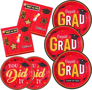 90PCS Graduation Plates and Napkins 2024 Graduation Party Supplies Gold and Red - Picture 1 of 12