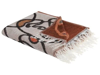 Tagesdecke beige/bunt 130x170cm Gesichtsmotiv mit Fransen modern Barbot - Bild 1 von 4