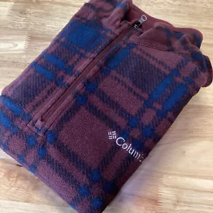 Mens Columbia Pine Ridge Burgundy/Navy Plaid Fleece 1/4 Zip Pullover Medium - Picture 1 of 6