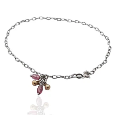 Cavigliera rolo' ovale cm 26 in argento 925 rodiato con ciondoli charms - Immagine 1 di 2