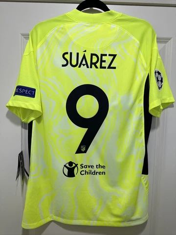 Suárez #9 Mens LARGE Atletico De Madrid Nike Stadium 3rd Champions League Jersey Cover