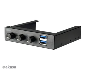 Akasa AK-FC-06U3BK 3.5" Aluminium 3 Channel Fan Controller Black 2 USB 3.0 Ports - Picture 1 of 1