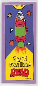 VIntage 1983 Cartoon Rocketship Laminated Bookmark 6.5x3" Reach New Heights Read - Picture 1 of 2