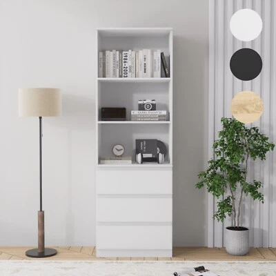 3 Tier Bookcase with Shelving Drawers for Storage Bookshelf Living Room Office - Image 1 of 4