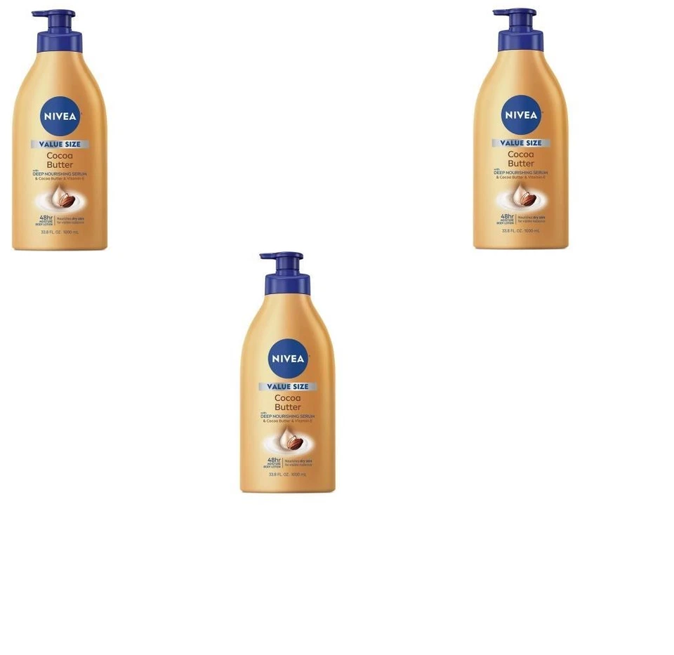 BL Nivea Loción Manteca de Cacao 33.8oz Bomba Nutre la Piel Seca *PAQUETE DE TRES* Foto 1 de 1
