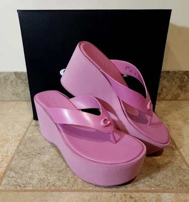 Coach | Sandalias para mujer 8 B esculpidas plataforma C 3,5" cuña cuero rosa nuevas en caja Foto 1 de 4