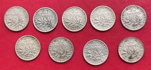 Lot 9 coins 50 cts Semeuse 1898/ 99/ 1900/ 04/ 05/ 08/ 10/ 12/ 13. TB- to TB - Picture 1 of 2