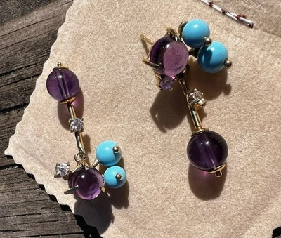 Stunning Turquoise And Amethyst Earrings. - Image 1 of 4